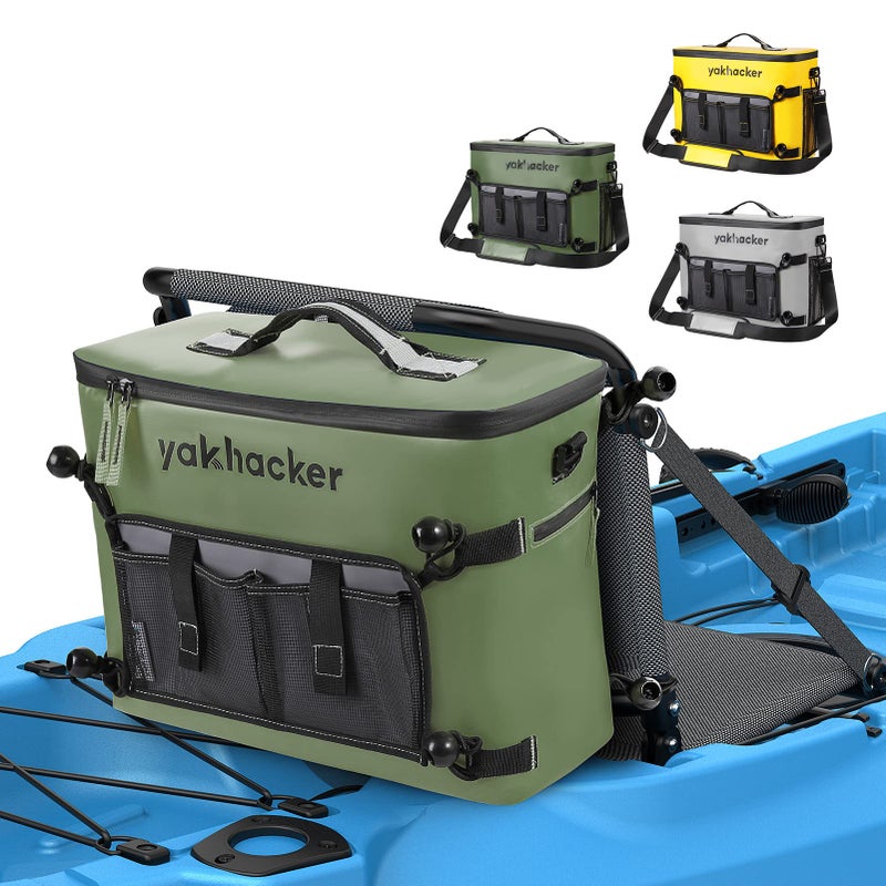 حقيبة تبريد Yakhacker Kayak، مبرد خلفي مضاد للماء مع مقاعد على شكل كرسي الحديقة، ملحقات قوارب الكاياك، مبرد صندوق ثلج محمول للتجديف بالكاياك، السفر، شواطئ الغداء والرحلات (أخضر) - Image 1